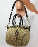 Coach Madison Op Art Signature Sateen Sophia Satchel Bag Khaki Mahogany 18650