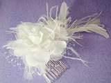 IVORY Floral Feather Fascinator with Russian Veiling Accent IVORY Floral Feather Fascinator with Russian Veiling Accent