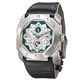 Gerald Genta Octo Green and White Dial Leather Alligator Mens Automatic Perpetual Calendar Watch 