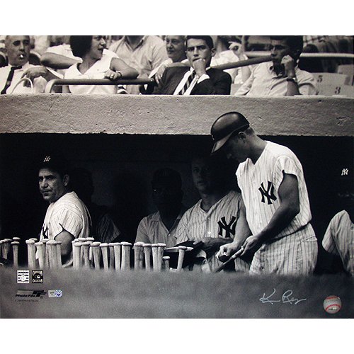 Steiner Sports MLB New York Yankees Ken Regan Signed Yogi Berra in Dugout with Roger Maris B&W Horizontal 16x20 Photograph