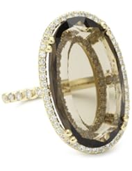 Suzanne Kalan "Vitrine" Oval Smoky Quartz and Diamond Bezel Ring