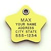 Pet ID Tag - Star - Custom engraved cat and dog ID tags. Pet safety tag has reflective coating and is available in plastic, stainless steel and brass.