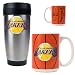 Los Angeles Lakers NBA Stainless Steel Travel Tumbler & Game ball Ceramic Mug Set - Primary Logo