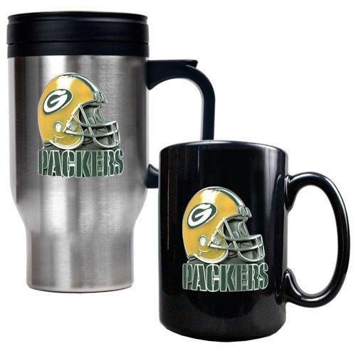 NFL Green Bay Packers Travel Mug & Ceramic Mug Set - Helmet Logo