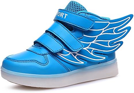 JustCreat Kid Boy Girl LED Light Up Sneaker Athletic Wings Shoe High Student Dance Boot USB Charge