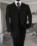 Review   / 3PC 3 BUTTON COLOR BLACK VESTED MENS SUIT WITH ROYAL BLUE PINSTRIPE BY: TESSORI UOMO. SUPER 150'S EXTRA FINE ITALIAN WOOL