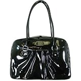 Midnight Black Baekgaard Patent Collection Pleated Large Satchel Handbag
