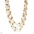 Necklace With Precious Stones - Genuine Crystals and 4.0 - 9.0mm Freshwater Pearls Beautifully Crafted in 18K/925 Gold plated Silver and Beige Silk. Total item weight 36.0g Length 21in