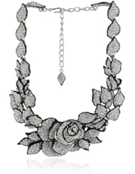Kenneth Jay Lane Black Enamel, Silver and Rhinestone Flower Necklace