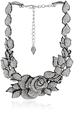 Kenneth Jay Lane Black Enamel, Silver and Rhinestone Flower Necklace