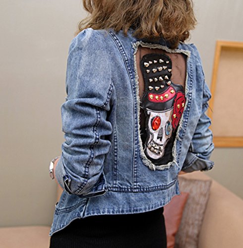 デニム ジャケット スカル ロック パンク カジュアル フェミニン 長袖 大きいサイズ  美脚 デート 2次会 パーティ セクシー 秋物 冬物 可愛いスカーフ付き m281