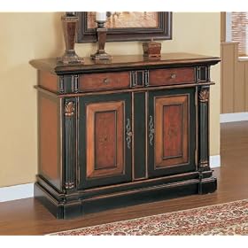 Hand Painted Console Cabinet in Distressed Black with Red Rub Through