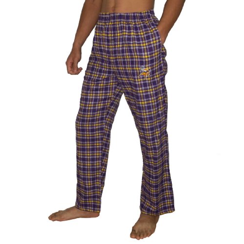 Mens NFL Minnesota Vikings Plaid Cotton Thermal Sleepwear / Pajama Pants - Purple & Yellow (Size: L)