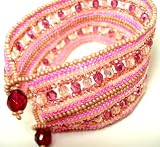 Cuff Crystal Herringbone Rose Pink Beaded Bracelet Love Always Wins - Fair Trade