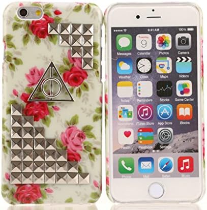 Iphone 6 4.7 inch Case USBerry DIY Punk Style Unique Fashion 3D Handmade Pyramid Nails Studs on Vintage Flower Skin for Iphone 6 4.7 inch DIY Cover Case