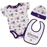 NFL Infant/Toddler Boys' Minnesota Vikings Bodysuit, Bib & Cap Set (Team Color, 6M)