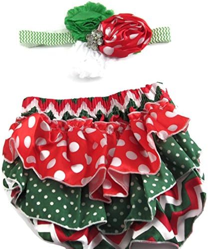 Adorable Ruffled Baby Bloomers and Matching Headband Set-Choose Color or Occassion (Christmas Green/Red)