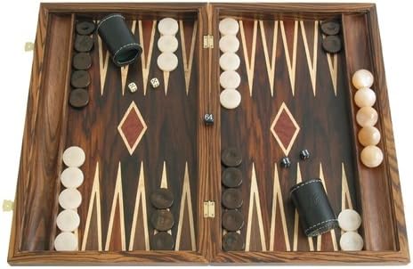 19" Zebrano - Leather Backgammon Set with Racks (Leather - Wood Case)