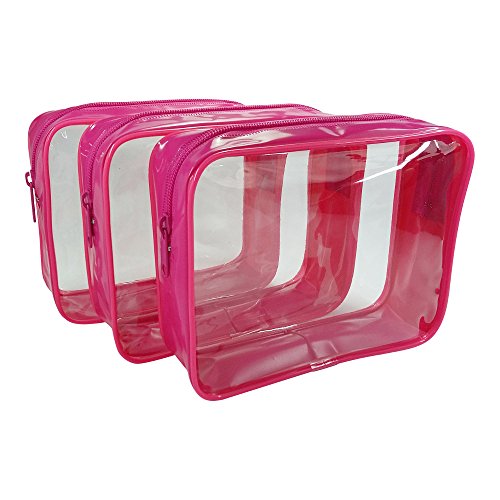 3-Pack Clear Vinyl Cosmetic Bag - Pink