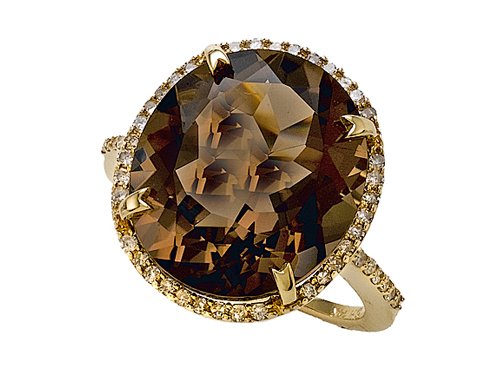13.11 cttw Genuine Smoky Quartz Ring by Effy Collection® - 14kt Yellow Gold