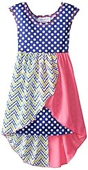 Girls Cotton/Spandex Chevron Print Dots Print Applique Elasticized   Waistline  Dress