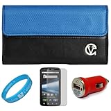 Blue & Black Portola Leather Carrying Holster with Fixed Belt-Clip and Magn ....