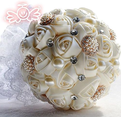 CYNDIE Wedding Flower Handmade Bridal Wedding Bouquet Artificial Crystal Pearl Rose Flower Brooch Posy Purple