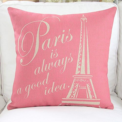 Euphoria Home Decorative Cushion Covers Pillows Shell Cotton Linen Blend Pink Ground Ecru Eiffel Tower 18" X 18"