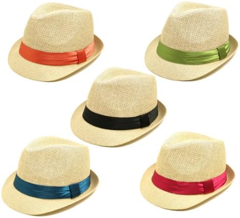 Classic Natural Fedora Straw Hat - Different Color Band Available
