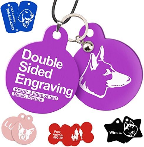 Pet ID Tags (2 tags+3 accs/set) | 5 Shapes &amp; Colors to Choose From | Dog Cat Tag | FREE ONE Custom Picture Tag + THREE Accessories ( String, Ring Bell, Bucket)