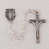 6MM CRYSTAL APRIL BIRTHSTONE ROSARY WITH WHITE LEATHERETTE BOX