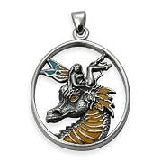 Dragon Fae - Fairy on Dragon Head Sterling Silver Pendant by Selina Fenech