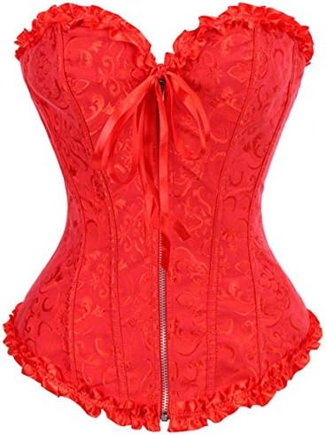 Affelia Women's Overbust Body Slim Waist Trainer Cincher Zipper Corset Bustier Color Red Size XL