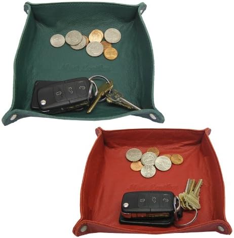 Set of Green and Red Leather Valet Trays