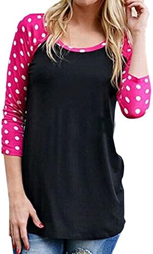 Innovateyfm 3/4 Raglan Sleeve Contrast Color Spliced Round Neck Tee Tops Blouse