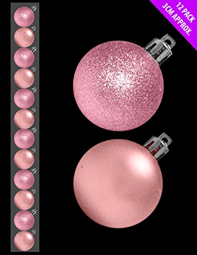 12 x 3cm Mini Christmas Baubles - BABY PINK - BLUSH PINK - Assorted Matt + Gl...