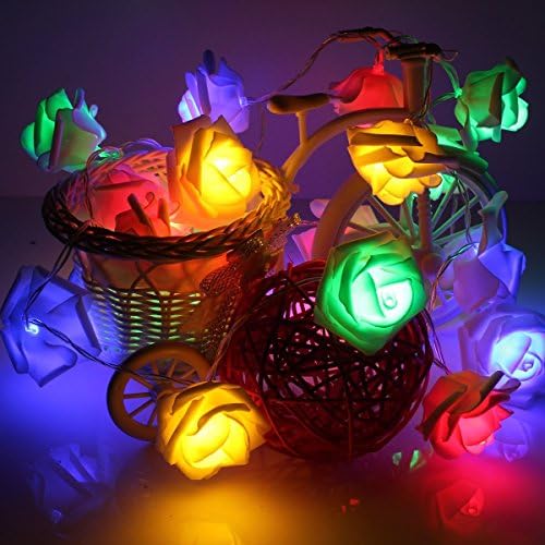 20 LED Battery Operated Rose Flower String Lights Wedding Garden Christmas Decor (Mixed Color)