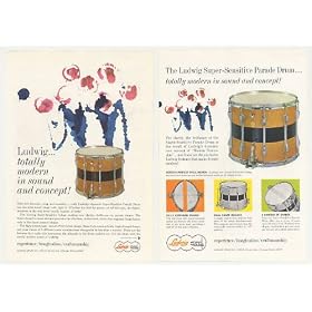 Parade Drum 1964 Ludwig Super-Sensitive Parade Drum 2-Page Print Ad