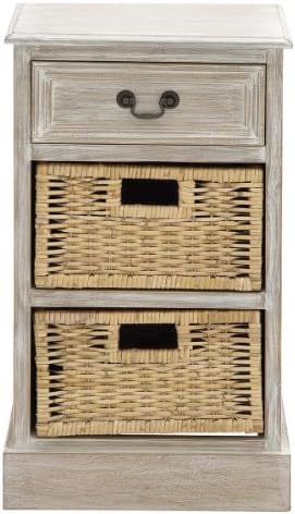 Urban Designs Weathered 3-Drawer Storage Chest Night Stand with Wicker Baskets