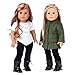 DreamWorld Collections Autumn Stroll - 4 piece outfit for 18 inch doll - green coat, white blouse, black velvet leggings, black boots (dolls not included)
