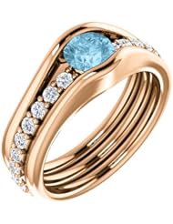 10K Rose Gold Round Cut Blue and White Diamond Ring -- LIFETIME WARRANTY