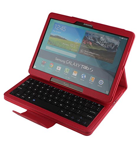 PASONOMI Samsung Galaxy Tab S 10.5 Case with Bluetooth Keyboard - Ultra Slim Detachable Wireless Bluetooth Keyboard Portfolio Leather Case Cover for Samsung Tab S 10.5" Inch SM-T800 SM-T805 Tablet Red
