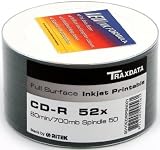Traxdata CD-R 52x Imprimable Blanc, 50 pièces en shrink