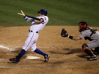 San Francisco Giants v Texas Rangers, Game 3: Ian Kinsler Photographic Poster Print by Stephen Dunn, 12x16