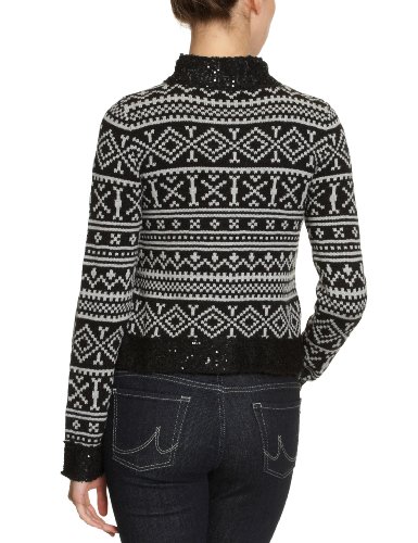 Oui Damen Strickjacke 25424, Gr. 42, Mehrfarbig (black grey 0999) Preisvergleich