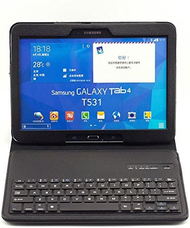 TIWKICH PU Leather Removable Detachable Wireless Bluetooth 3.0 Keyboard ABS Plastic Keys and Protective Case for Samsung Galaxy Tab 4 10.1" SM-T530 SM-T531 SM-T535-Black