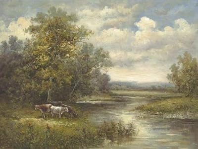 Perfect Effect Canvas ,the Replica Art DecorativeCanvas Prints Of Oil Painting 'Landscape Painting: Cattles Near The River', 8x11 Inch / 20x27 Cm Is Best For Dining Room Decor And Home Decoration And Gifts