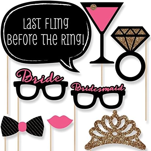 Bachelorette Party Photo Booth Props Kit - Pink, Black and Gold - Perfect for weddings, bridal showers, and receptions! - 20 Count