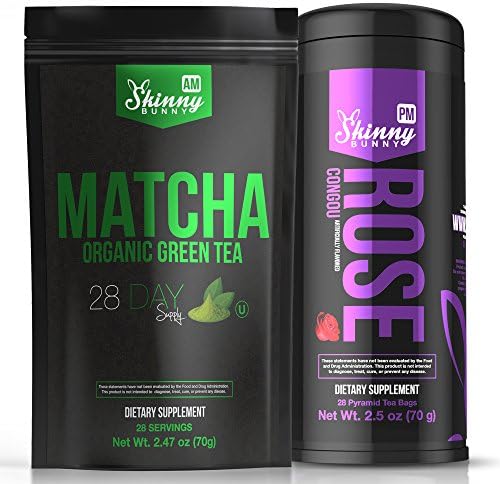 Skinny Bunny Tea Weight Loss &amp; Detox Bundle: Manage Weight, Support Immune System, Healthy Cleanse &amp; Promote Health with Antioxidants (Matcha Organic Green Tea AM + Rose Congou Tea PM - 28 Day Supply)