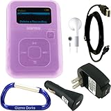 IMAGE OF Combo Extreme: Rubberized (Pink) Silicone Skin Case, USB 2in1 Sync / Charging Cable, USB Car Charger, USB Wall / Travel Charger, Earphones, and Free Carabiner Key Chain for the SanDisk Sansa Clip+ Plus